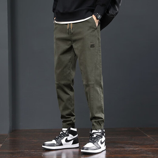 Charluoel Casual Hosen Herren Frühlings- und Herbststil Hosen Herren Krawatten Harem Hosen Sporthosen Herren Neun-Punkte-Tide Long Hosen 689 Military Green L (110-125jin [Jin gleich 0,5 kg]))