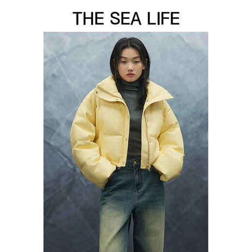 
THE SEA LIFE Trendy and cool short down jacket PU leather jacket for women's winter W13701 Black Mage S