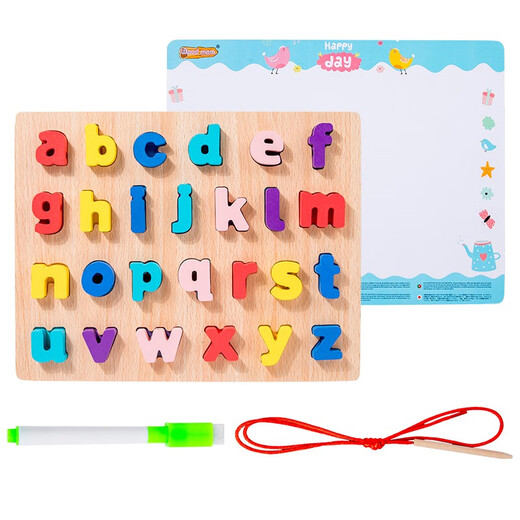 Lernspielzeug für Kleinkinder, Zahlen- und Alphabet-Aufklärungsrätsel für 2–3–6 Jahre, interessante interaktive Eltern-Kind-Puzzles aus Holz, Kleinbuchstaben mit passendem Seil – MM aus Holz