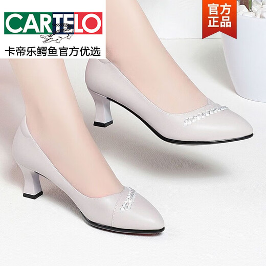 Cartelo 2025 printemps et automne Nouveau en cuir authentique Solie douce Chaussures simples chaussures en cuir féminine bouche haute talons hauts