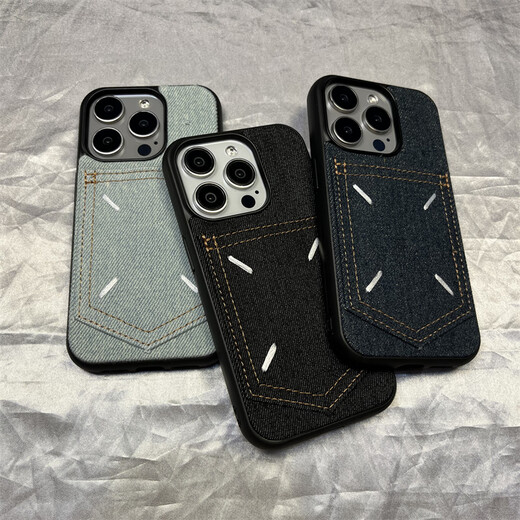 梵皓伊 小众设计口袋插卡式卡包适用iphone14promax手机壳苹果15pro极简牛仔布13/12pro保护壳高级感男女 高级黑-插卡式牛仔 iPhone15Pro