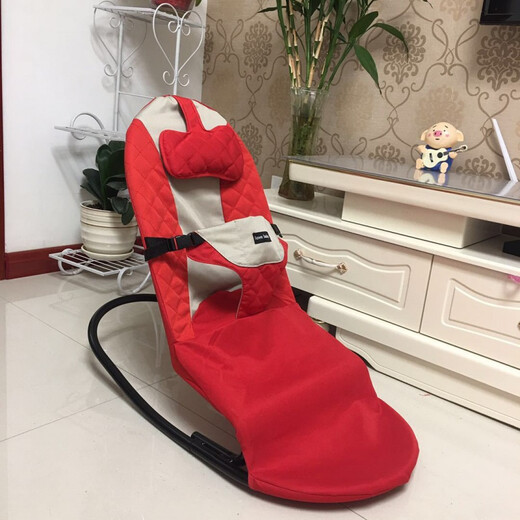 
Baby rocking chair, baby coaxing artifact, foldable deck chair, cradle, baby sleeping, rocking bed, children's automatic soothing rocking chair, red cotton cloth, with toy stand + [send three toys]