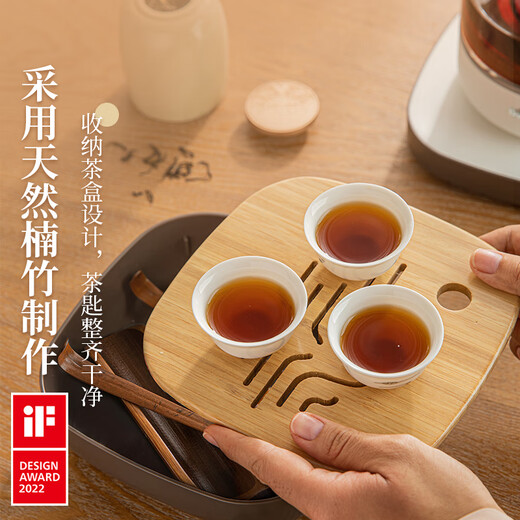 Bear teapot, teapot, health pot, portable kettle, household tea steamer, 0.5L creative storage, travel flower teapot, ZCQ-A05S1 with tea tray and cup