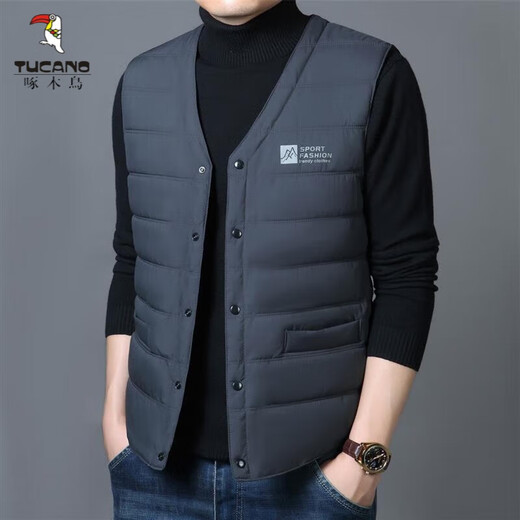 Woodpecker (TUCANO) middle-aged and elderly down cotton vest men's autumn and winter short style inner wear close-fitting waistcoat dad wear warm vest navy blue 3XL suitable for 140-155Jin Jin equals 0.5 kg
