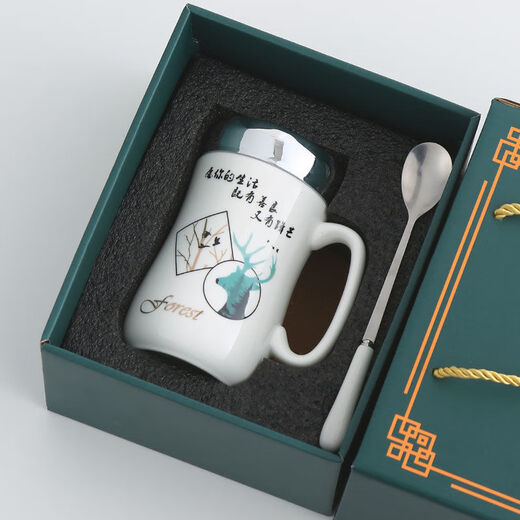 Baolong Lizhen Ceramic Creative Water Cup Large Capacity Covered Spoon Office Use Couple Cup Home Coffee Tea Cup Practical and Fashionable Drinking Style Mirror Cup + Cover