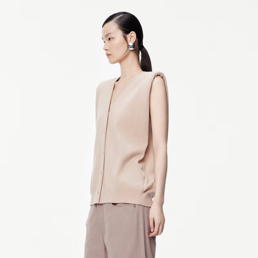 JNBY/Jiangnan Buyi [ESG Environmental Protection] Spring and Summer Knitted Vest Women's Pure Cotton V-neck Loose Temperament 5O4310820 674/Medium Gray Powder S
