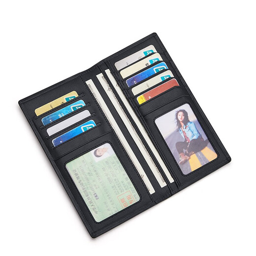 Kaiser Paul Polo Herren Brieftasche Herren Lange Multi-Card-Kartenbeutel Herren reiner Kuhladen dünner Casual Card Clip Schwarz dünn