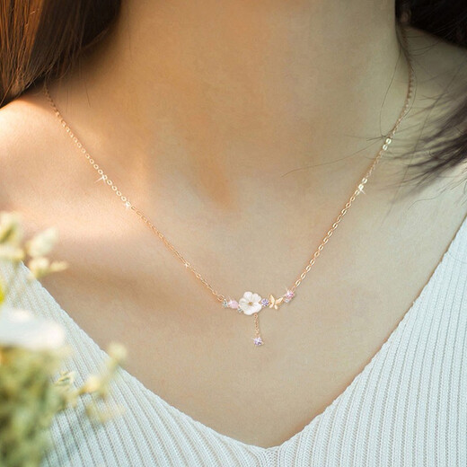 Fakou Butterfly Flower Necklace for Women Rose Gold Designer Dress Silver Clavicle Chain Birthday Gift for Girlfriend and Wife Butterfly Flower Necklace