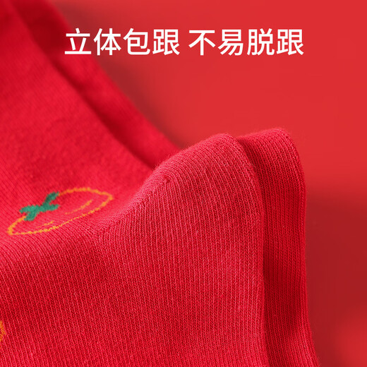 红豆儿童袜子男女童本命年红色新年四季棉袜中筒袜2双装W5009 22-24cm