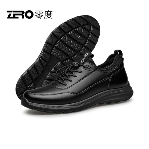 Zero Men's Sports Shoes New Genuine Leather Lightweight Business Soft Sole Versatile Lace-Free Outdoor Black Casual Shoes Black 42 (260mm)