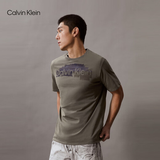 Calvin KleinCK Jeans夏季男士时尚休闲绘画图案印花纯棉短袖T恤40BC831 ldy-橄榄绿 XL