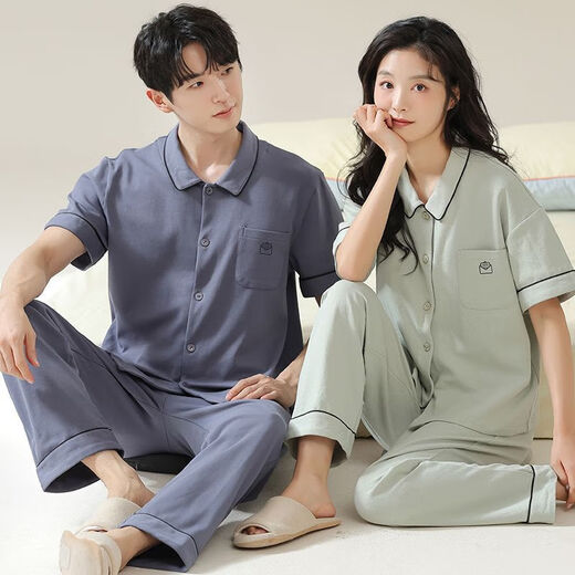 
Manzhiwan couple pajamas short-sleeved trousers for men cool pure cotton summer thin female parents can wear home clothes suit autumn 12605 single female M (recommended 80-100 Jin [Jin equals 0.5 kg])