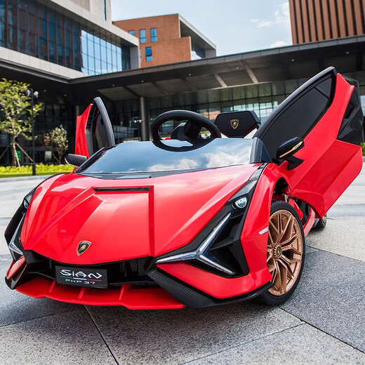 Xingchenhao [Lamborghini authorized] Children's electric car four-wheel toys can be seated for people, children, babies, babies, remote control, green four-wheel drive + remote control + swing + leather seat + soft wheel