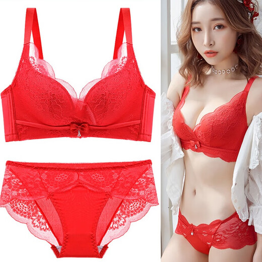 Victoria Palace Animal Year Bra Big Red Underwear Panties Bra Set No Wires Push-up Bra Sexy Lace Bra Big Red 80B 36B Set
