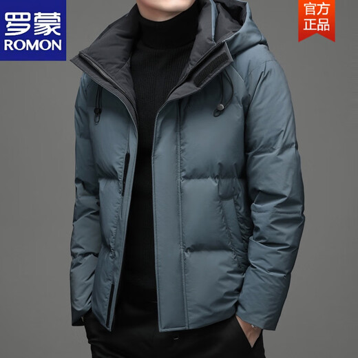 罗蒙（ROMON）冬季青年保暖连帽羽绒服90白鸭绒新款男士短款加厚羽绒服潮 红色9902 XL 180