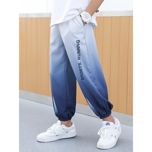 McTicco Kinder schnell trocknende Hose Sommer Jungen Sommer dünne Eisseide Anti-Mückenhose große Kinder Sommersporthose trendig 9767 schwarz + 5725 Farbverlauf Eisseide Anzug 160 cm