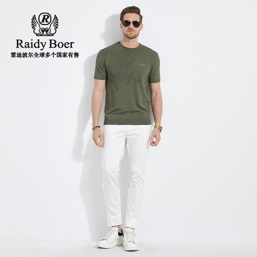 Raidy Boer/Redy Boer [Drachenmuster] Herren Sommer New Jacquard Strick Kurzarm T-Shirt 7009 Military Green 175/50/L