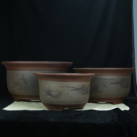 Extra-large purple clay flower pot planting old piles above 60cm super large wealth tree iron tree ceramic pot Purple clay x 854 medium size four