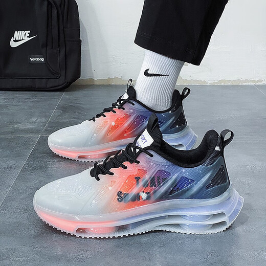 GUQIAN men's shoes 2025 new sports and leisure running air cushion shock absorption junior high school students' height-enhancing dad shoes trendy shoes men TK757 gray orange 40 (250mm)