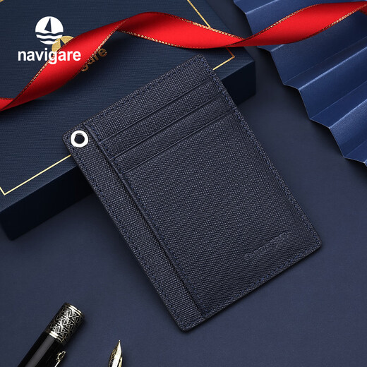 NAVIGARE意大利小帆船卡包收纳包卡位名片包牛皮行李牌带手绳旅行神器 蓝色-N4A509-031103G 6卡位