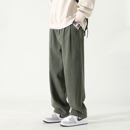Dingfengbaoluo casual trousers pure cotton loose straight pants autumn wide-leg workwear pants men HM9901 military green XL