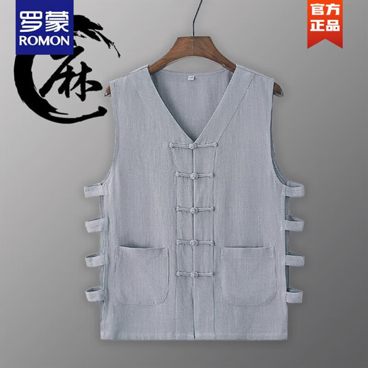 
ROMON Summer Traditional Shaanxi Line Vest and Cotton Line Vest Sweatshirt Men's Retro Plate Button Jacket Sleeveless Old Man Shirt On White Shirt XL 140-155Jin [Jin equals 0.5 kg]