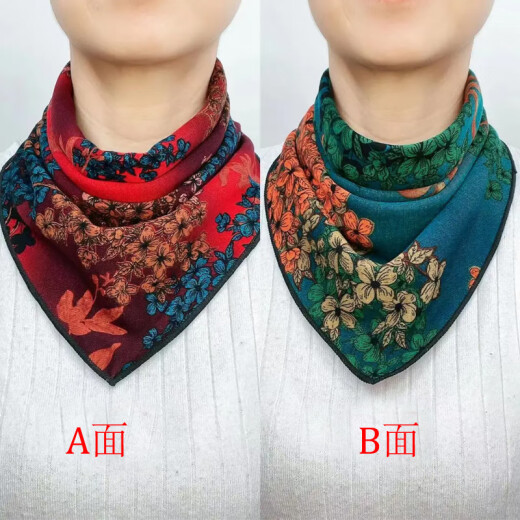 Hualeji triangle scarf for women with buttons, fashionable autumn and winter double-sided snap triangle scarf for women, autumn and winter warm scarf, ginkgo camellia