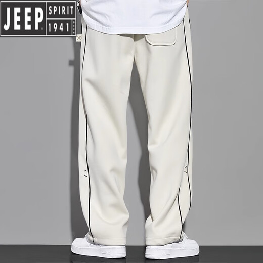 JEEP's new autumn and winter straight-leg casual sweatpants men's loose and drapey velvet striped sports wide-leg long trousers plus velvet dark black thickened 2XL