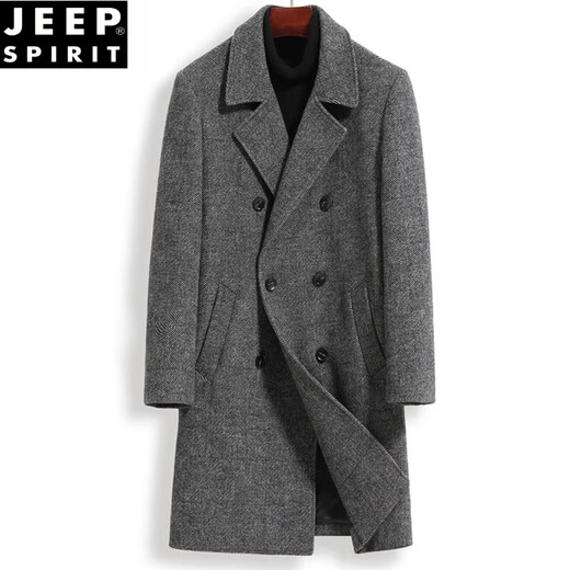 Jeep Spirit Herbst und Winter Einseitiger Kaschmirmantel für Männer mit mittlerer Länge warme Jugendliche verdickte Windbreaker Woll Wollmantel Herrenmantel Trendy Double Breasted Fischgröße Graues Nylonfutter L (100-125jin [Jin gleich 0,5 kg]))