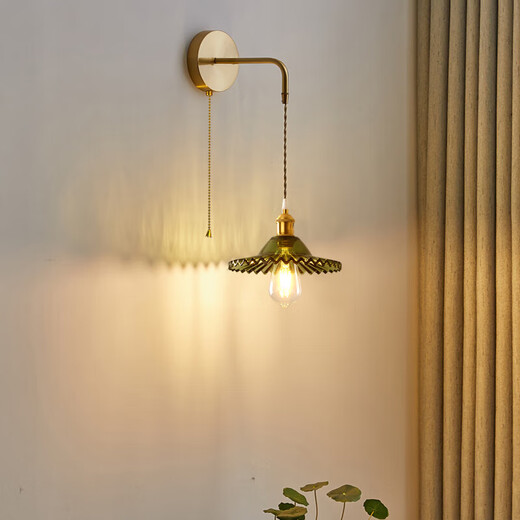 Wall lamp with switch American Nordic retro bedroom bedside lamp Japanese background wall with pull switch bed and breakfast wabi rechargeable type + long line wall lamp + G type