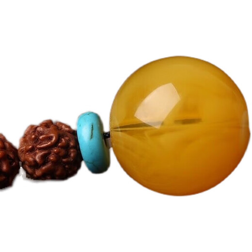 Beeswax single bead round bead chicken oil yellow floating flower old wax single hand string bead natural l original mineral text full honey chicken oil yellow 22mm 1 piece