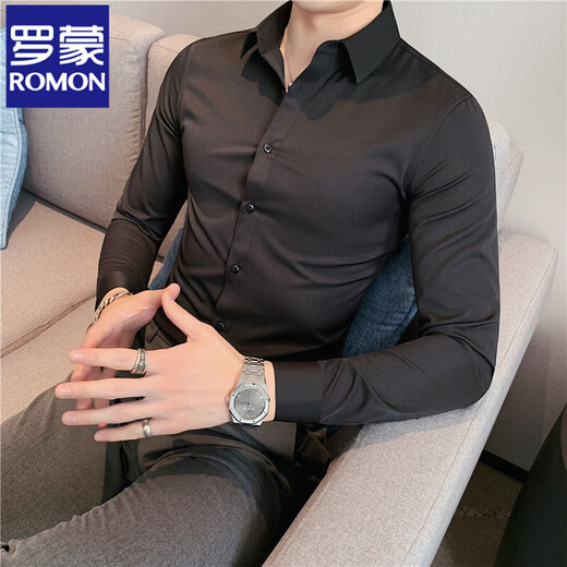 罗蒙（ROMON）高端免烫衬衫男长袖春夏薄款冰丝韩版修身商务休闲七分半袖衬衣 白色CS01 XL
