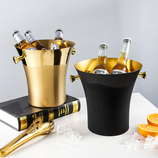 VINOS stainless steel ice bucket ice cube bucket creative large ice bucket commercial bar KTV champagne beer red wine bucket home large ice bucket 5L-gold + ice clip