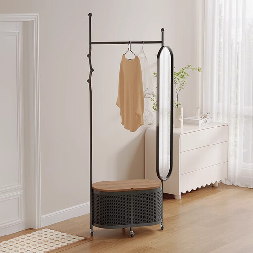 Tangke à la crème à la crème de style sol rotation de miroir à corps plein à corps rack de manteaux intégré à la vinaigrette multifonction ménagère Miroir de manteau Miroir de couche de couche blanche Miroir à corps complet 70 cm + noix