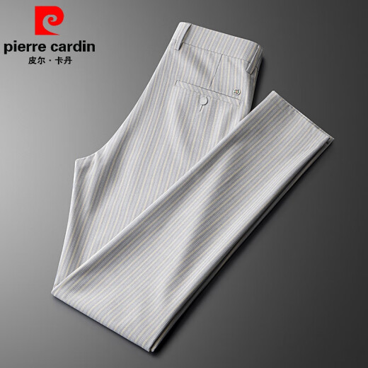 皮尔卡丹（pierre cardin）裤子夏季男款2025新休闲裤男修身条纹裤子男薄款休闲西裤显瘦商务 灰色 【RE24-A-829】 29