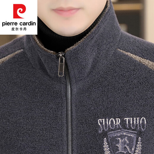 Pierre cardin men's jacket autumn and winter new stand collar plus velvet jacket trendy casual thickened winter woolen coat short plus velvet JR983/gray L suitable for 105-120Jin [Jin equals 0.5 kg]