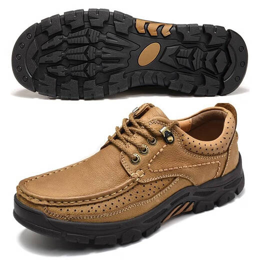 Région occidentale Camel (Vancamel) Top Layer Cow Hide Chaussures pour hommes en cuir authentique Plus Velvet Coton Chaussures extérieures Chaussures de randonnée décontractées