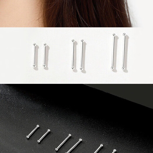 Daiyan 999 silver earrings for pierced ears for women, silver beans, compact mini double-headed ear sticks, ear bone nails, simple earrings for men, one pair in each of three sizes, 3 pairs of earrings