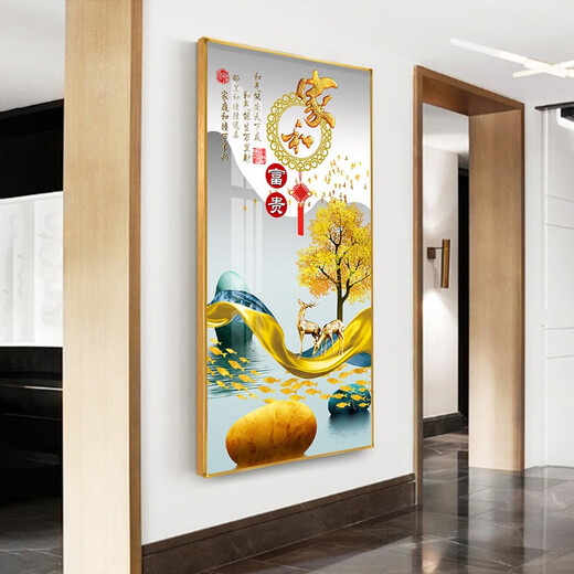 Mohu's porch decoration painting vertical modern simple porch painting opposite door mural Nordic corridor entrance paintings. Home and Fugui 12149 Porcelain diamond inlay-90*180 black frame-customized size