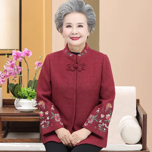 俞兆林（YUZHAOLIN）中老年女装喜奶奶外套80岁秋冬唐装妈妈装婚宴礼服太太老年人衣服 FYNFY2677 红色加绒+打底衫 2XL 【建议100-115斤】