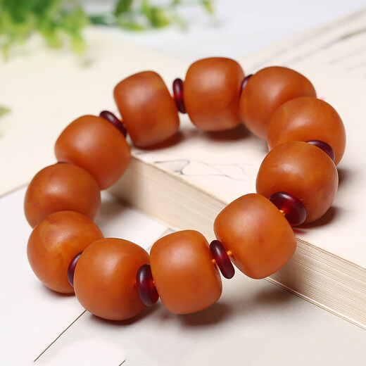 Qianjun boutique Russian gold twisted honey old beeswax bracelet raw stone amber red leather chicken oil yellow barrel beads men's bracelet old beeswax