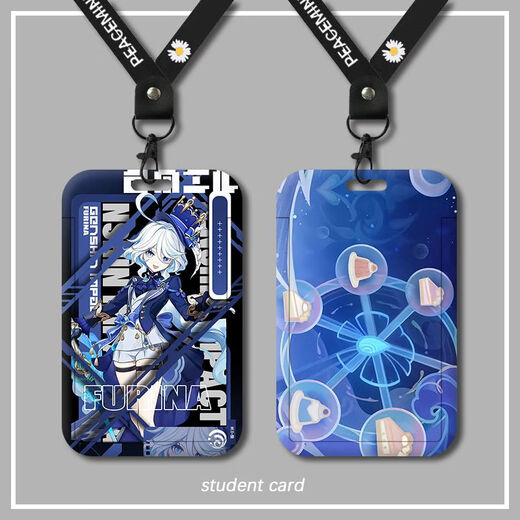Hishi Genshin Impact Water God Funinga Card Set Student Campus -Karten und mittlere Karten Schulkarten und Zertifikatsets mit Lanyards Funinga Z15283 [Kartensätze + weiß geflochtener Schlüsselbund]