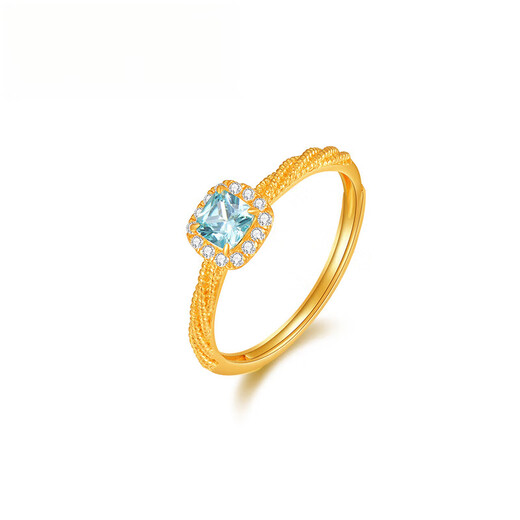 COASZE blue sugar cube gold ring inlaid with blue zircon and sapphire solid gold square diamond ring for girlfriend and wife blue sugar cube ring