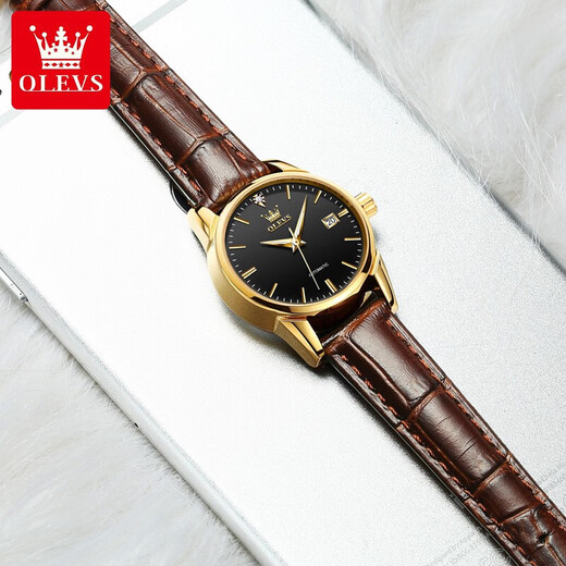 欧利时（OLEVS）瑞士认证品牌手表女士机械表全自动简约气质女表潮流时尚高档腕表 OLEVS-6629女-棕皮黑面