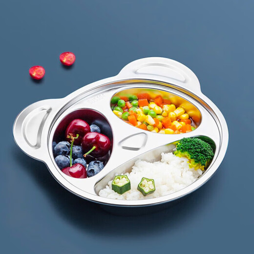 Maxcook 304 stainless steel dinner plate lunch box bowl thickened children's compartmented dinner plate cartoon 3 compartments giant panda MCFT090