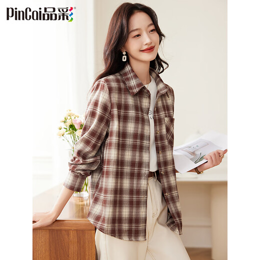 PinCai Plaid Long Sleeve Shirt Women's Spring and Autumn Style Loose Jacket Retro All-match Shirt P143C2009