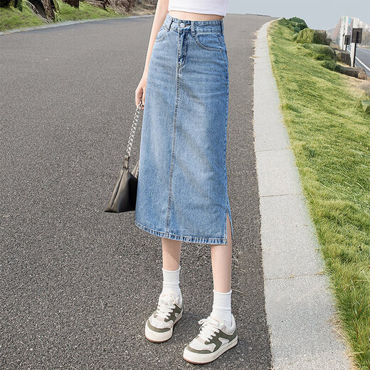 Cypress High Taillierer Rock 2025 Frühlings- und Sommer Neue mittelgroße wasimgeschlitzte Denimrock mit mittlerer Länge