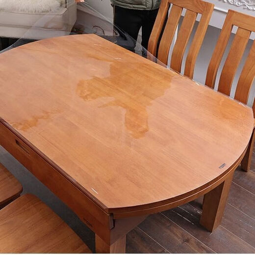 Feather pocket soft glass PVC odorless folding round tablecloth waterproof, oil-proof, anti-scalding, no-wash rectangular coffee table oval dining table mat 1.5MM environmentally friendly and transparent folding round table 90*150CM+2 arc sides