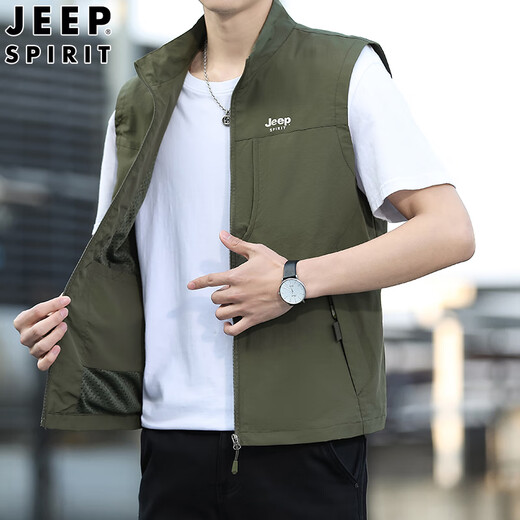 JEEP SPIRIT Jeep Spiritual Vest Summer Men's Thin Stand Collar Vest Vest Zipper Horse Clip Jacket Outer Wear Black Inner Bag Style 857.0 XL 130-145Jin [Jin equals 0.5 kg]