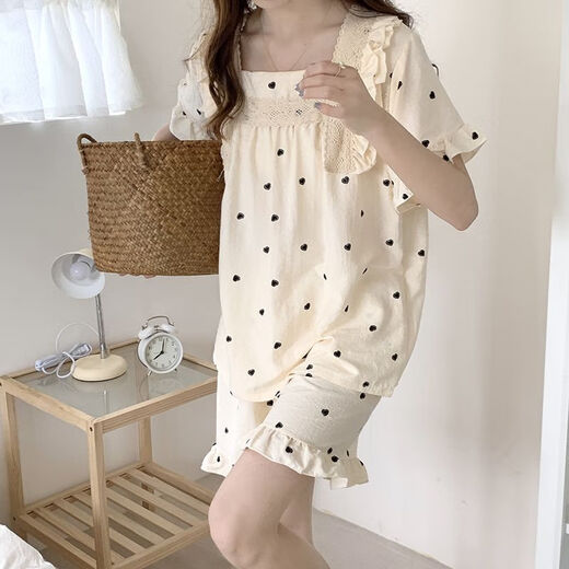 
Meidai summer pajamas for women thin lace short sleeves shorts sweet princess style student home clothing suit 695%23 L Recommended 90-110Jin [Jin equals 0.5 kg]